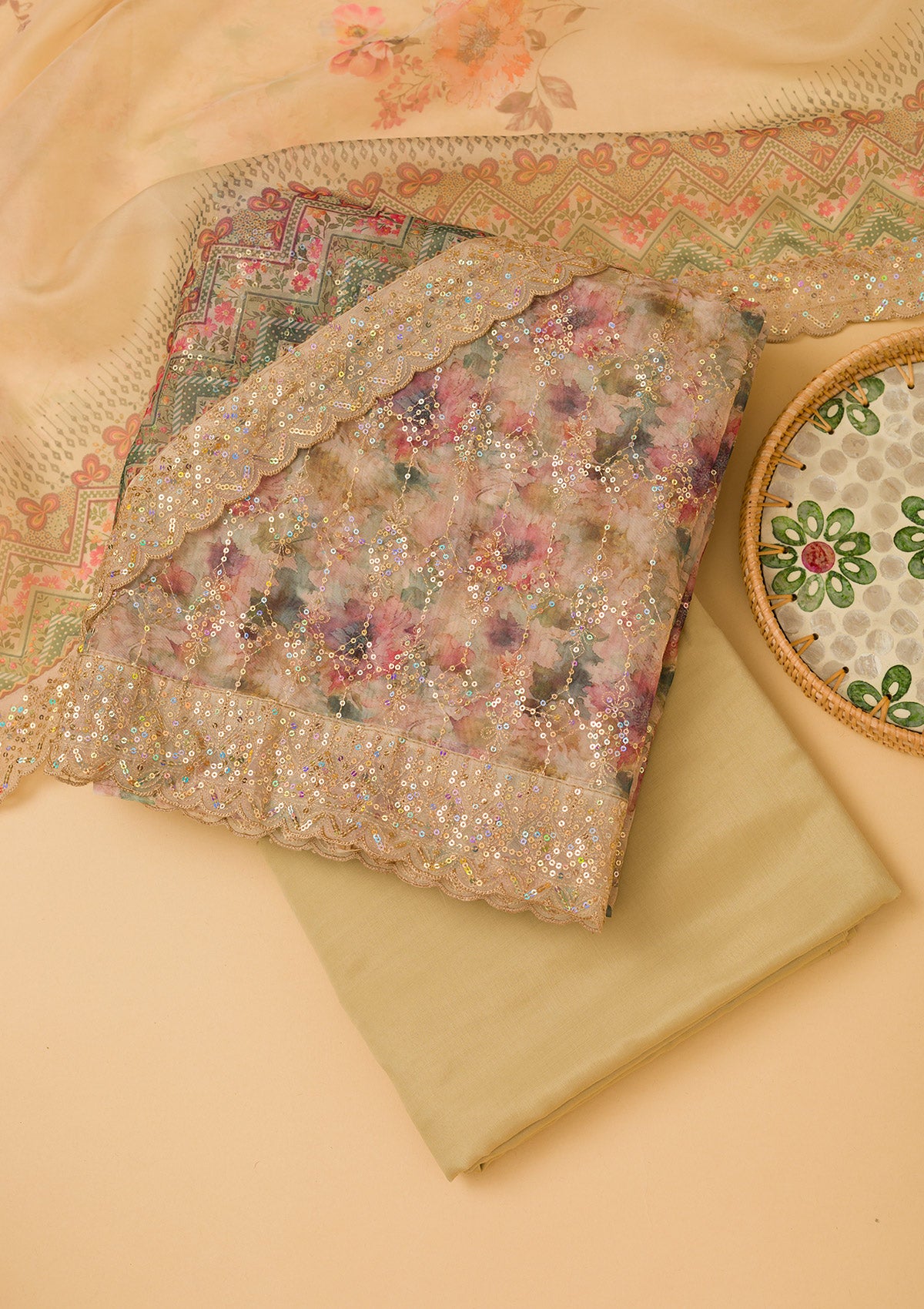 Gold Sequins Tissue Unstitched Salwar Suit