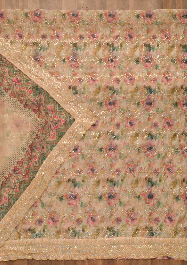 Gold Sequins Organza Unstitched Salwar Suit