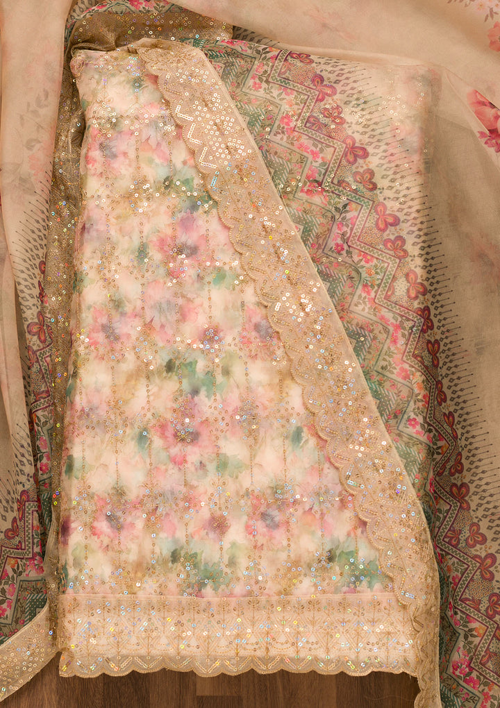 Gold Sequins Organza Unstitched Salwar Suit