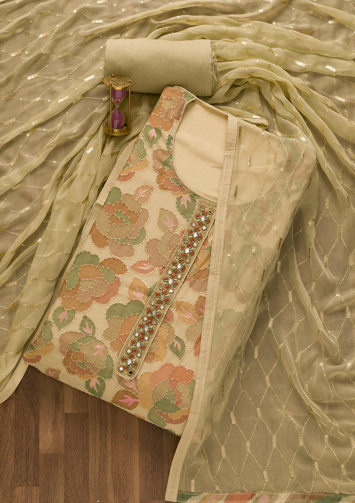 Gold Siquens Georgette Unstitched Salwar Suit-Koskii
