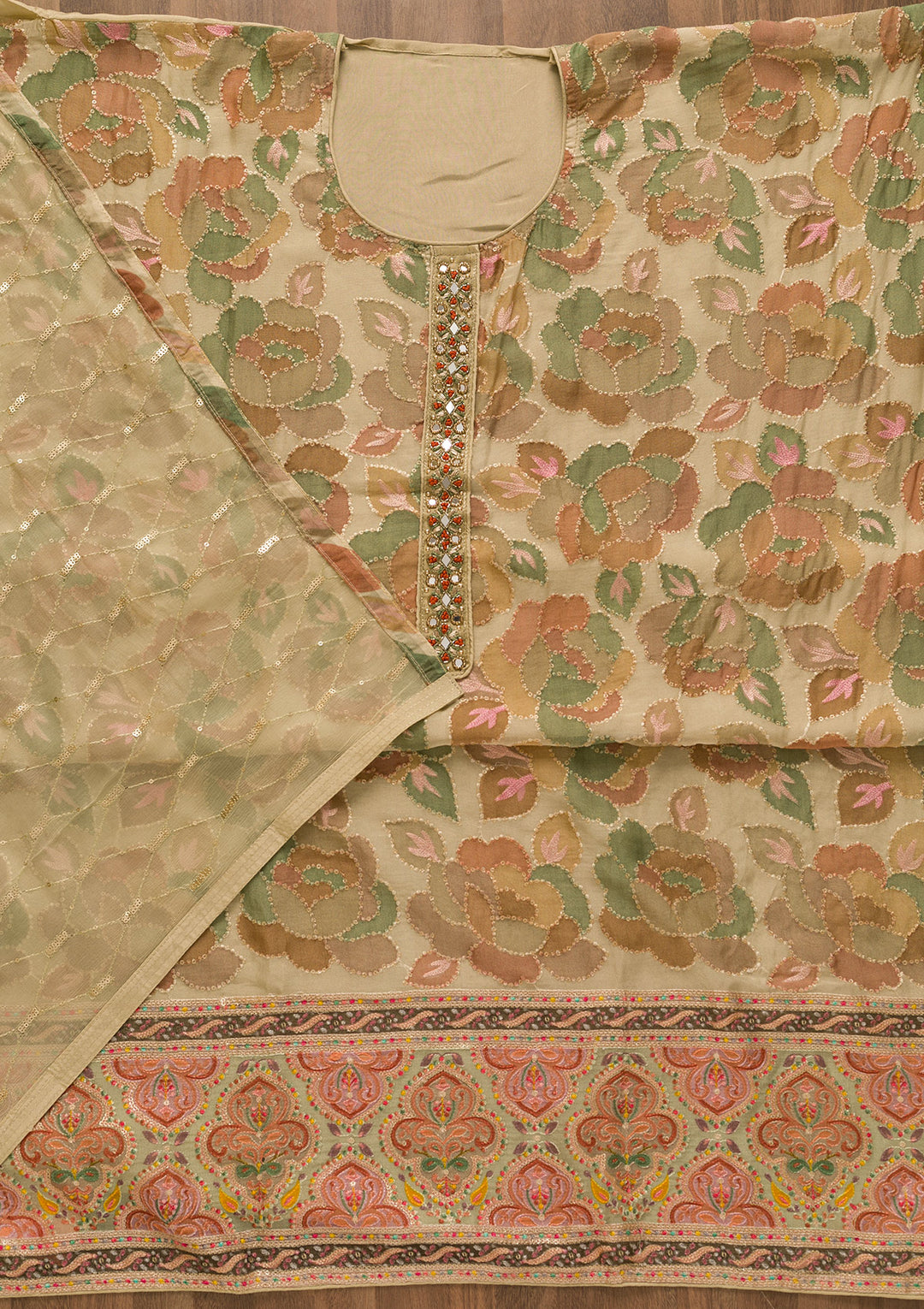 Gold Siquens Georgette Unstitched Salwar Suit-Koskii