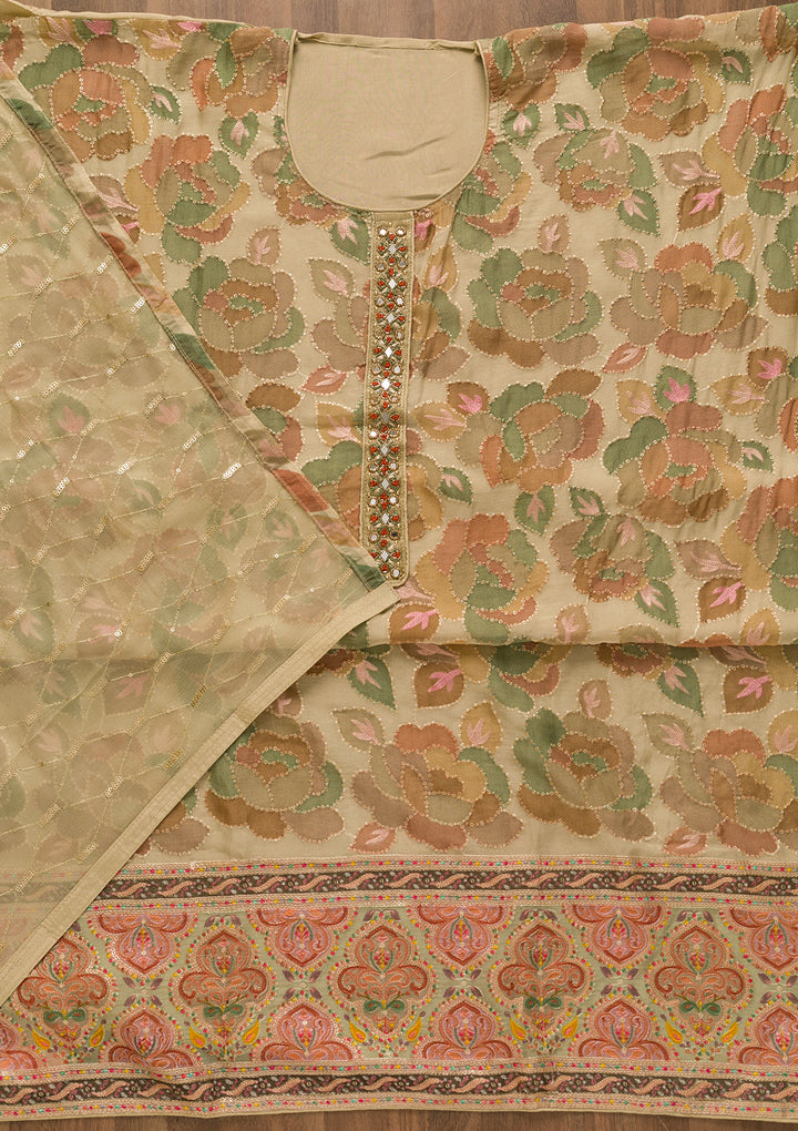 Gold Siquens Georgette Unstitched Salwar Suit-Koskii