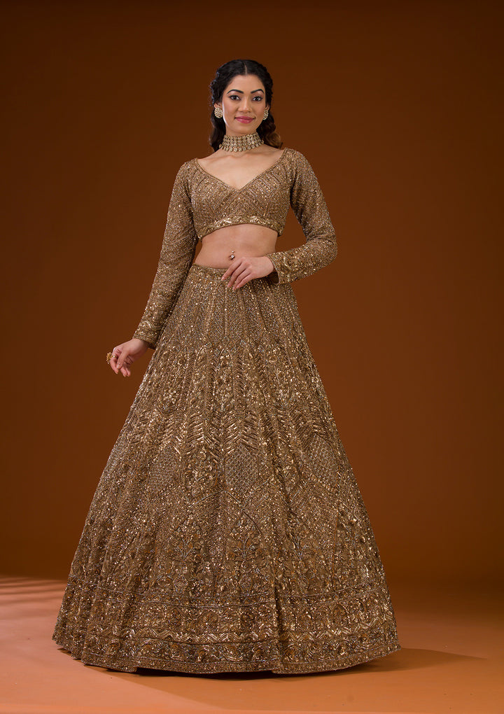 Gold Stonework Net Readymade Lehenga