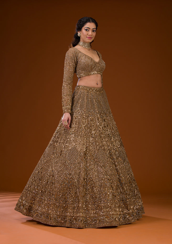 Gold Stonework Net Readymade Lehenga
