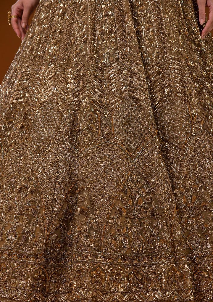 Gold Stonework Net Readymade Lehenga