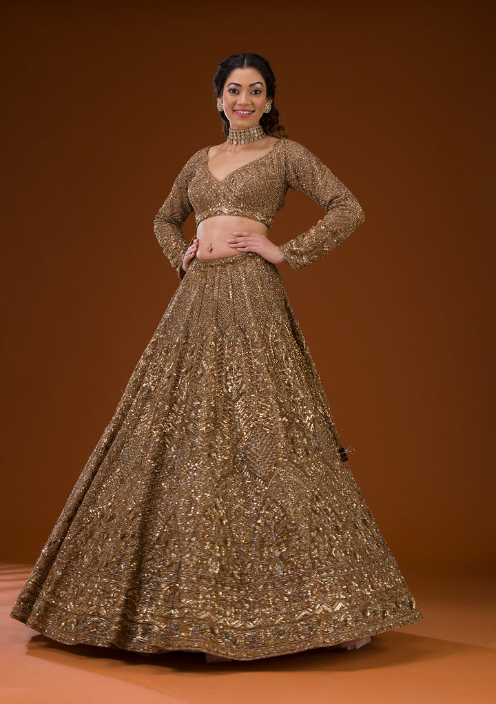 Gold Stonework Net Readymade Lehenga