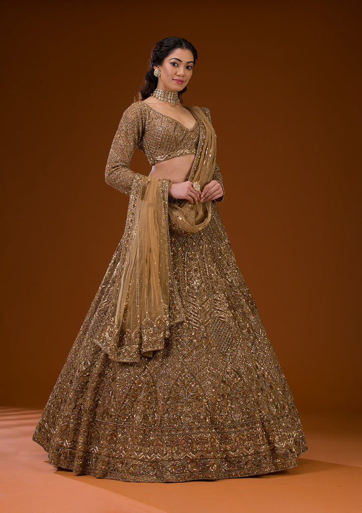 Gold Stonework Net Readymade Lehenga
