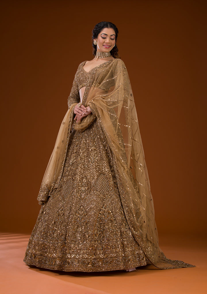 Gold Stonework Net Readymade Lehenga