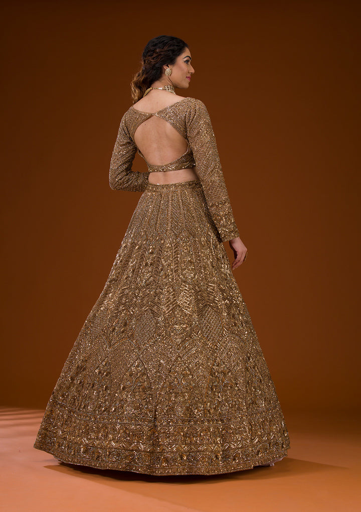 Gold Stonework Net Readymade Lehenga