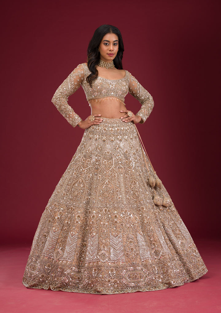 Gold Stonework Net Readymade Lehenga