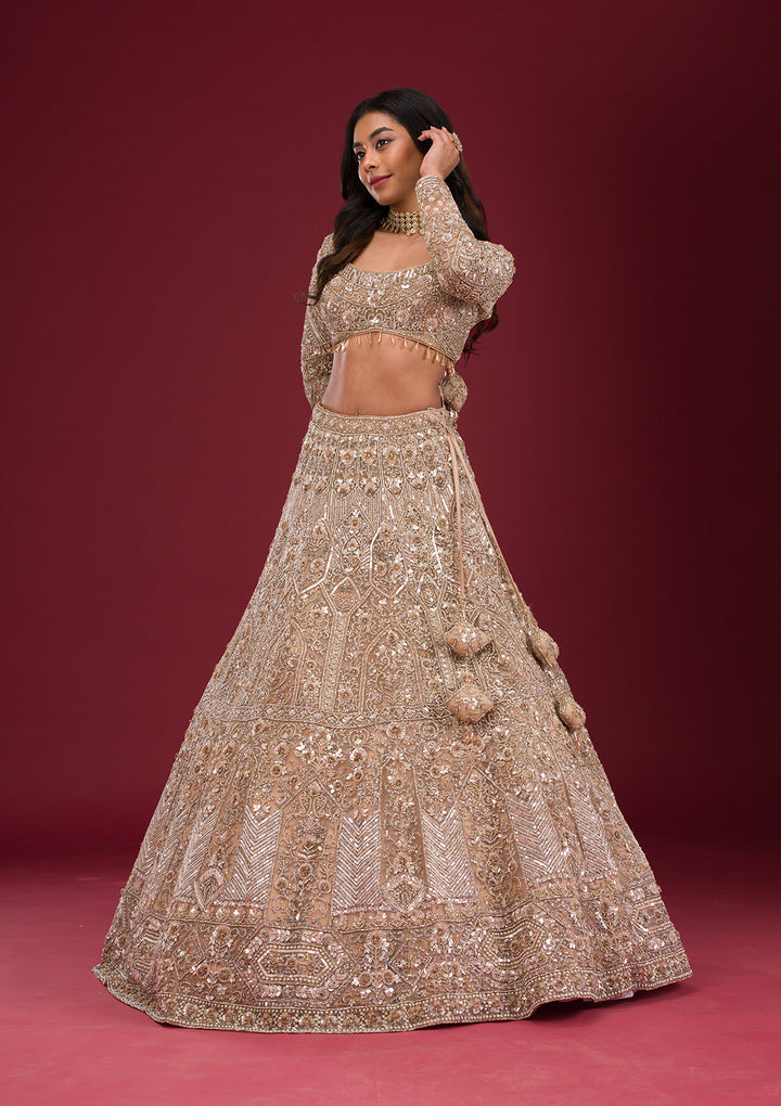 Gold Stonework Net Readymade Lehenga