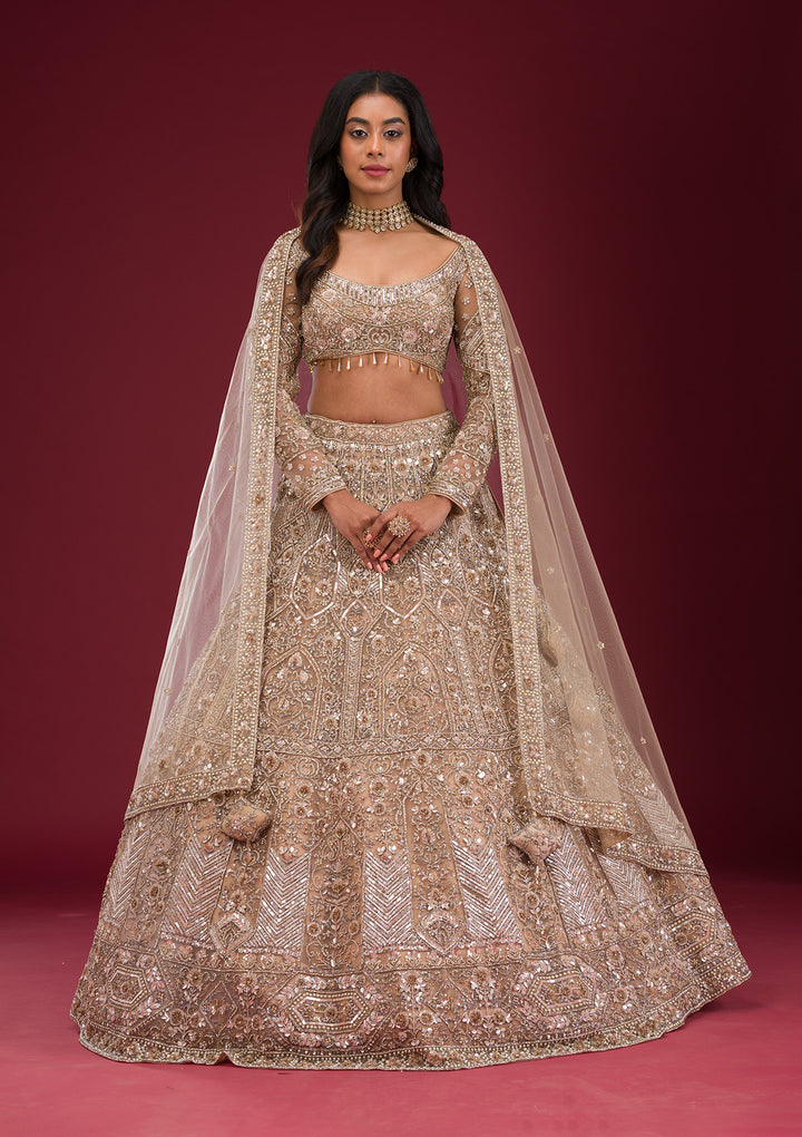 Gold Stonework Net Readymade Lehenga
