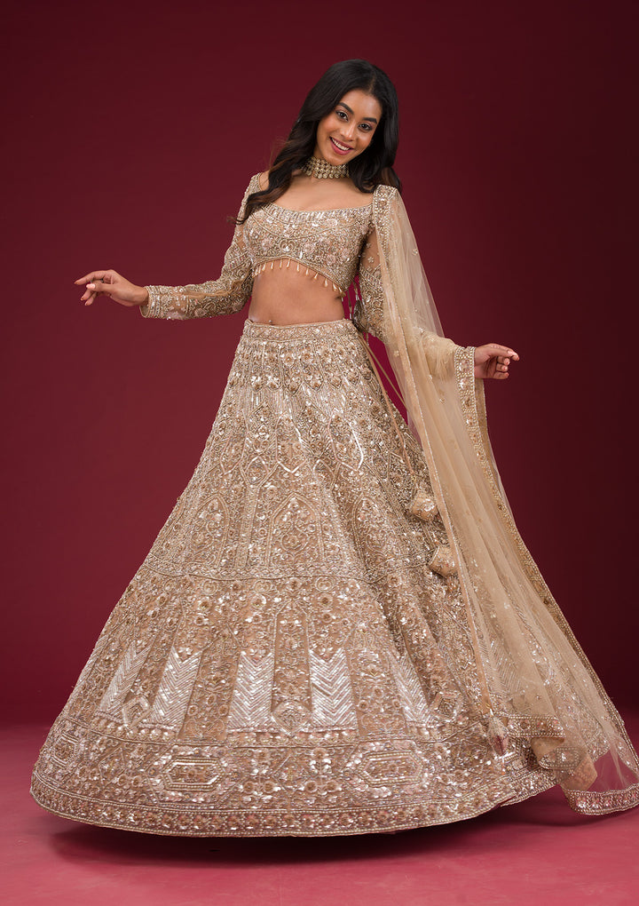 Gold Stonework Net Readymade Lehenga