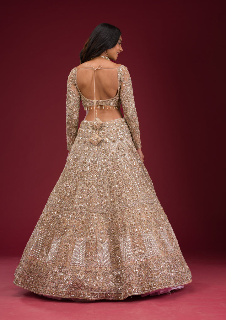 Gold Stonework Net Readymade Lehenga