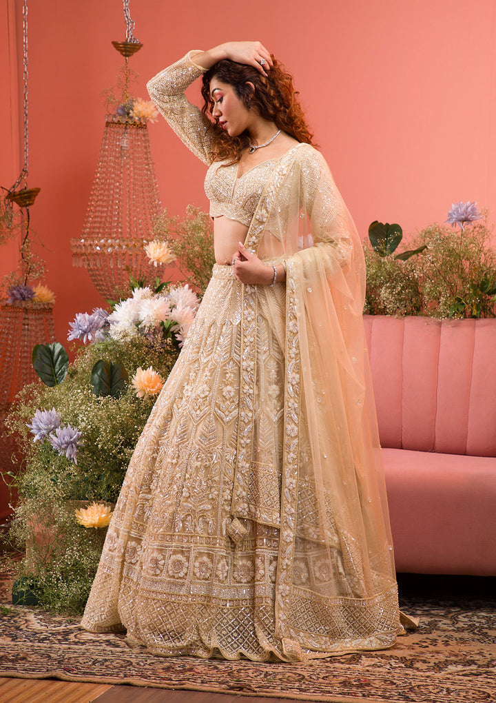 Gold Stonework Net Readymade Lehenga