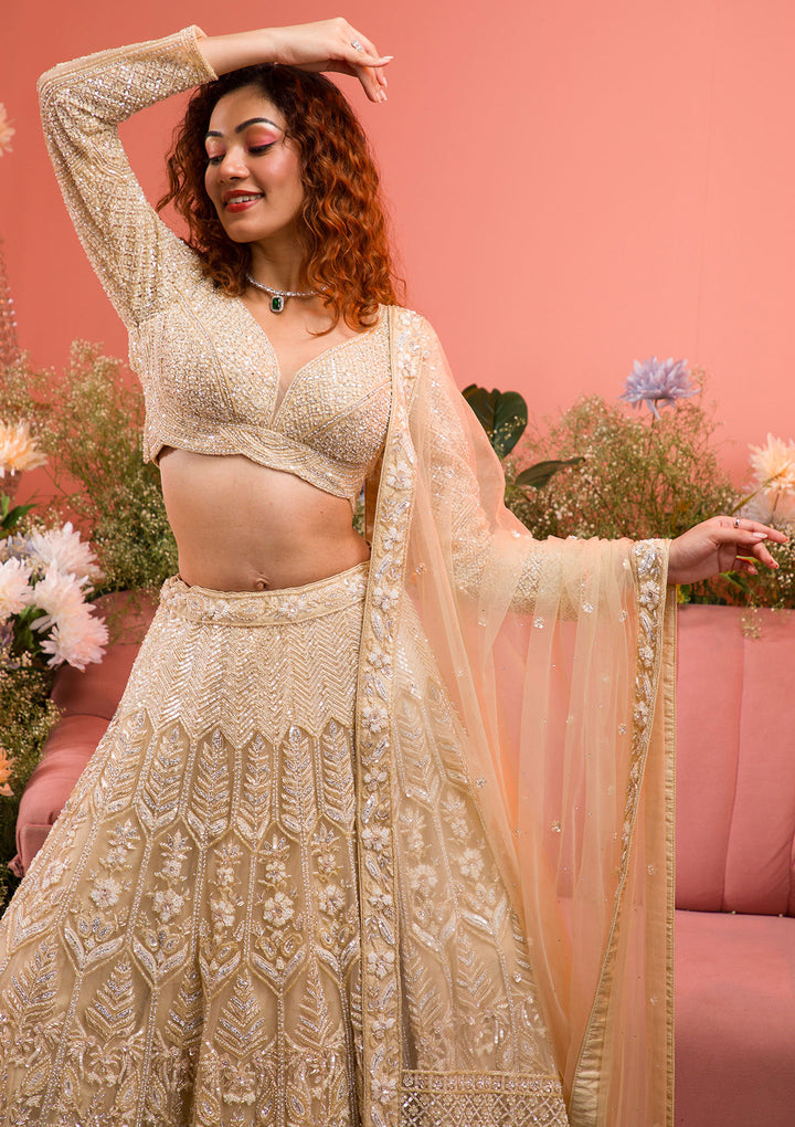 Gold Stonework Net Readymade Lehenga