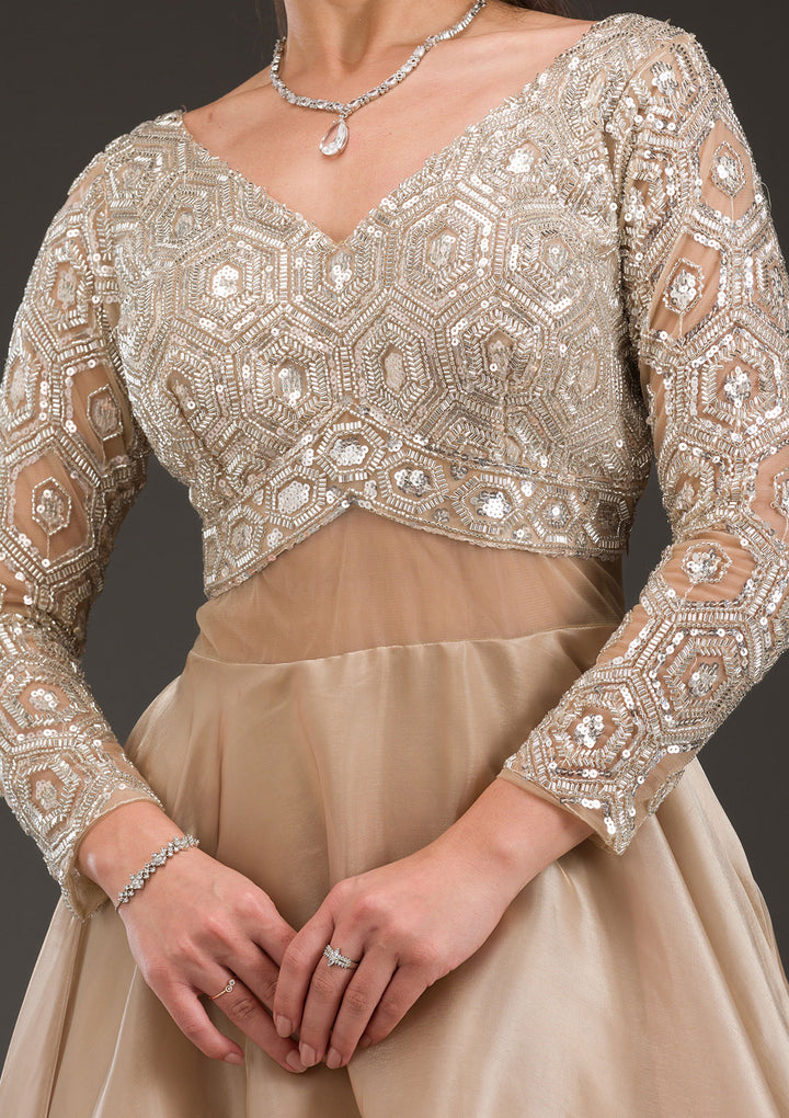 Gold Stonework Semi Crepe Gown