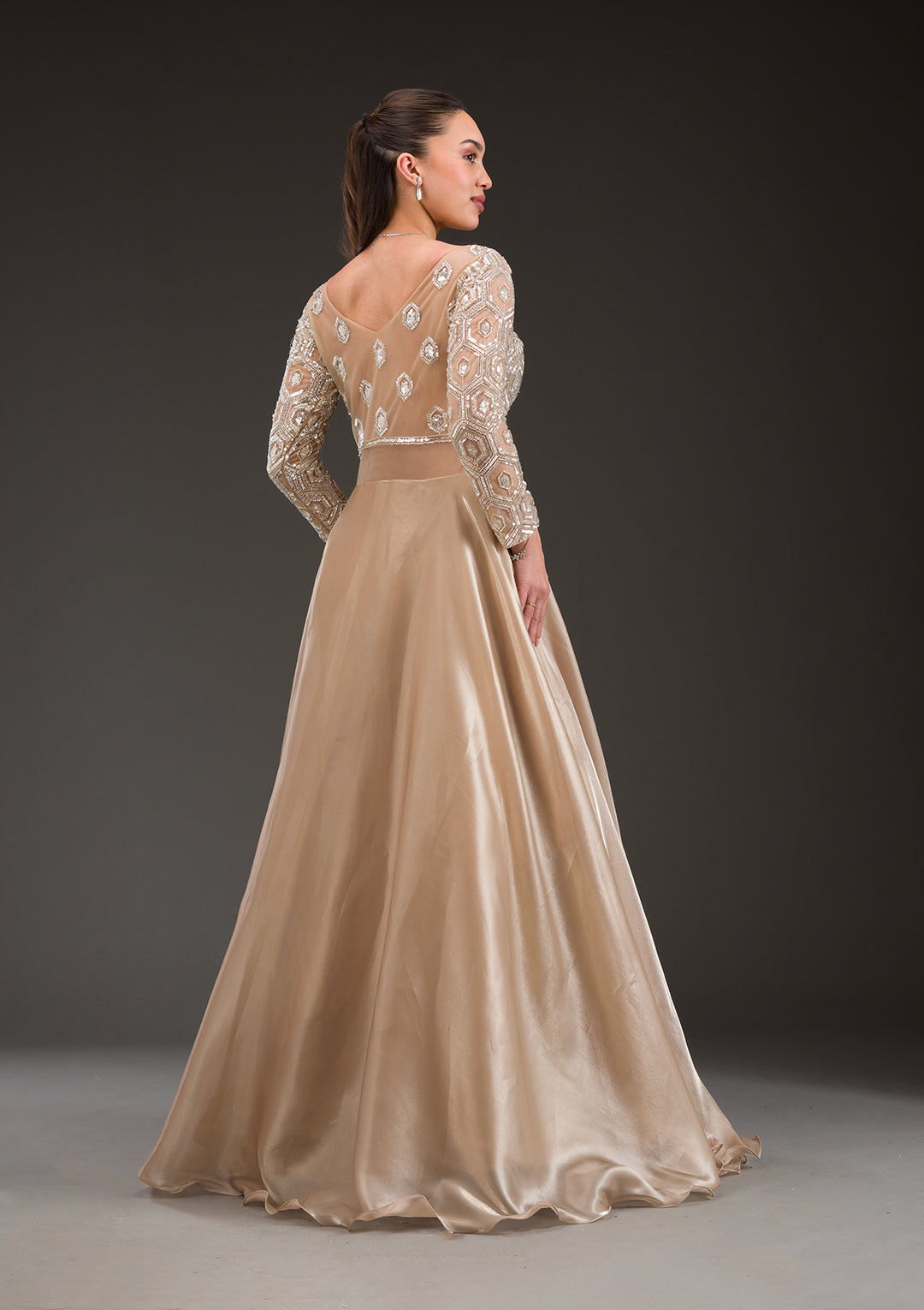 Gold Stonework Semi Crepe Gown