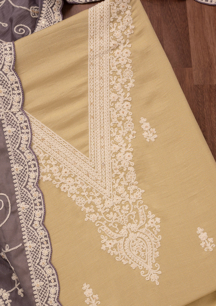 Gold Threadwork Art Silk Unstitched Salwar Suit
