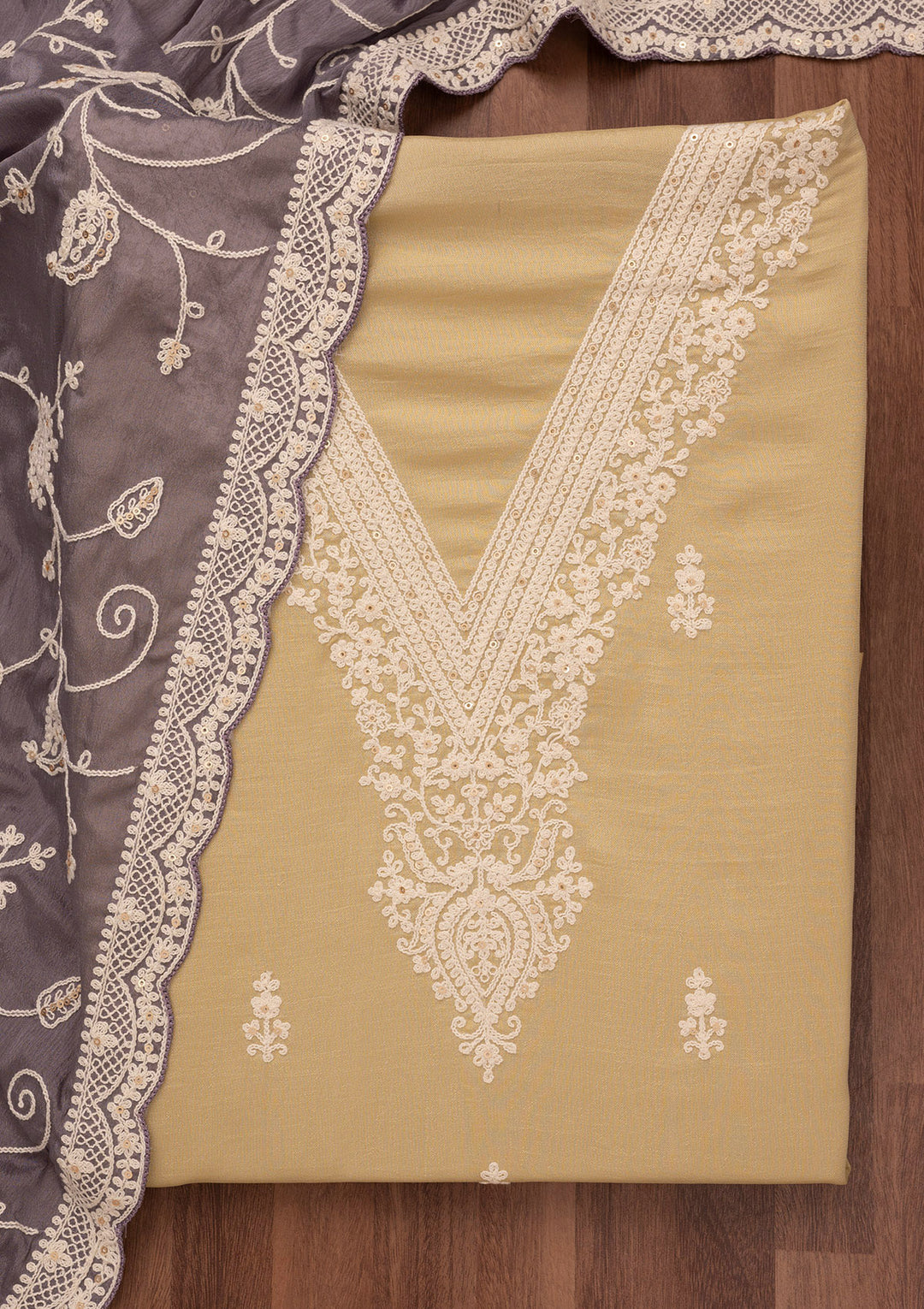 Gold Threadwork Art Silk Unstitched Salwar Suit
