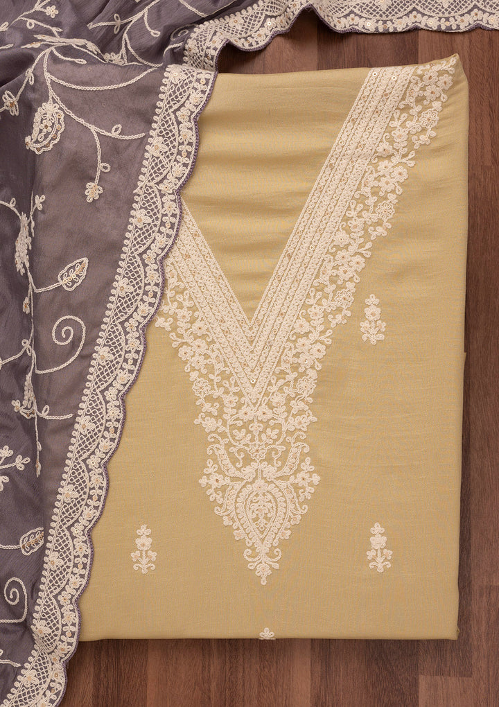 Gold Threadwork Art Silk Unstitched Salwar Suit
