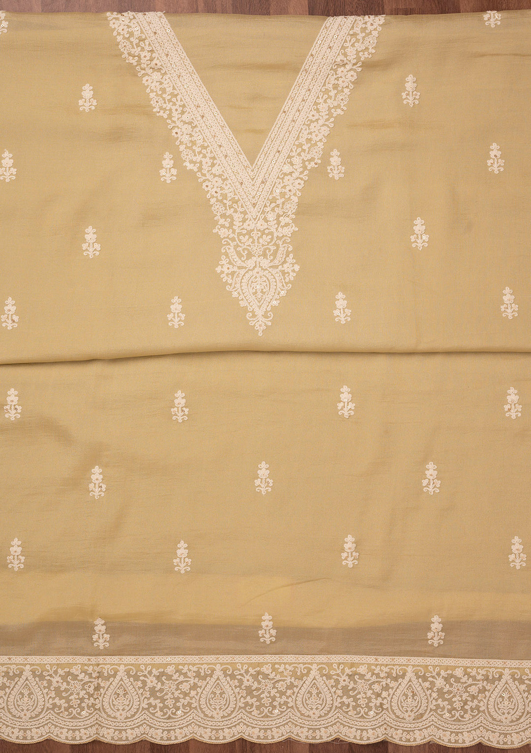 Gold Threadwork Art Silk Unstitched Salwar Suit
