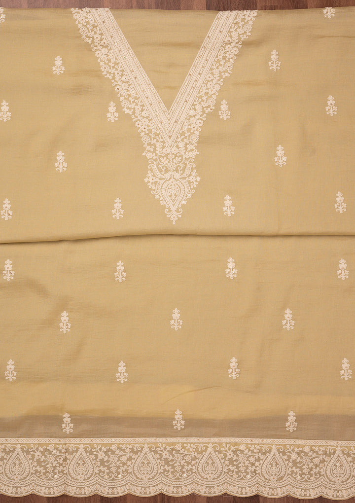 Gold Threadwork Art Silk Unstitched Salwar Suit