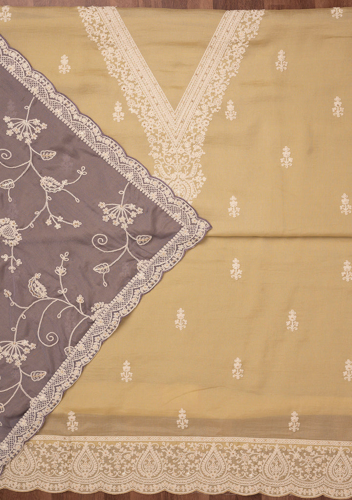 Gold Threadwork Art Silk Unstitched Salwar Suit