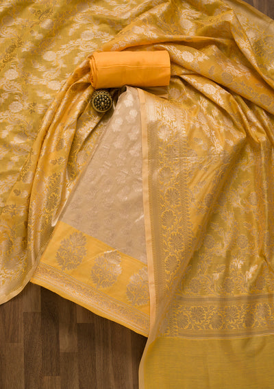 Gold Zariwork Banarasi Unstitched Salwar Suit-Koskii