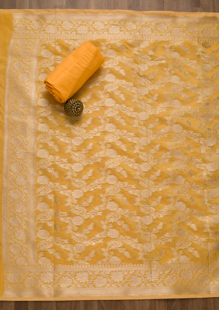 Gold Zariwork Banarasi Unstitched Salwar Suit