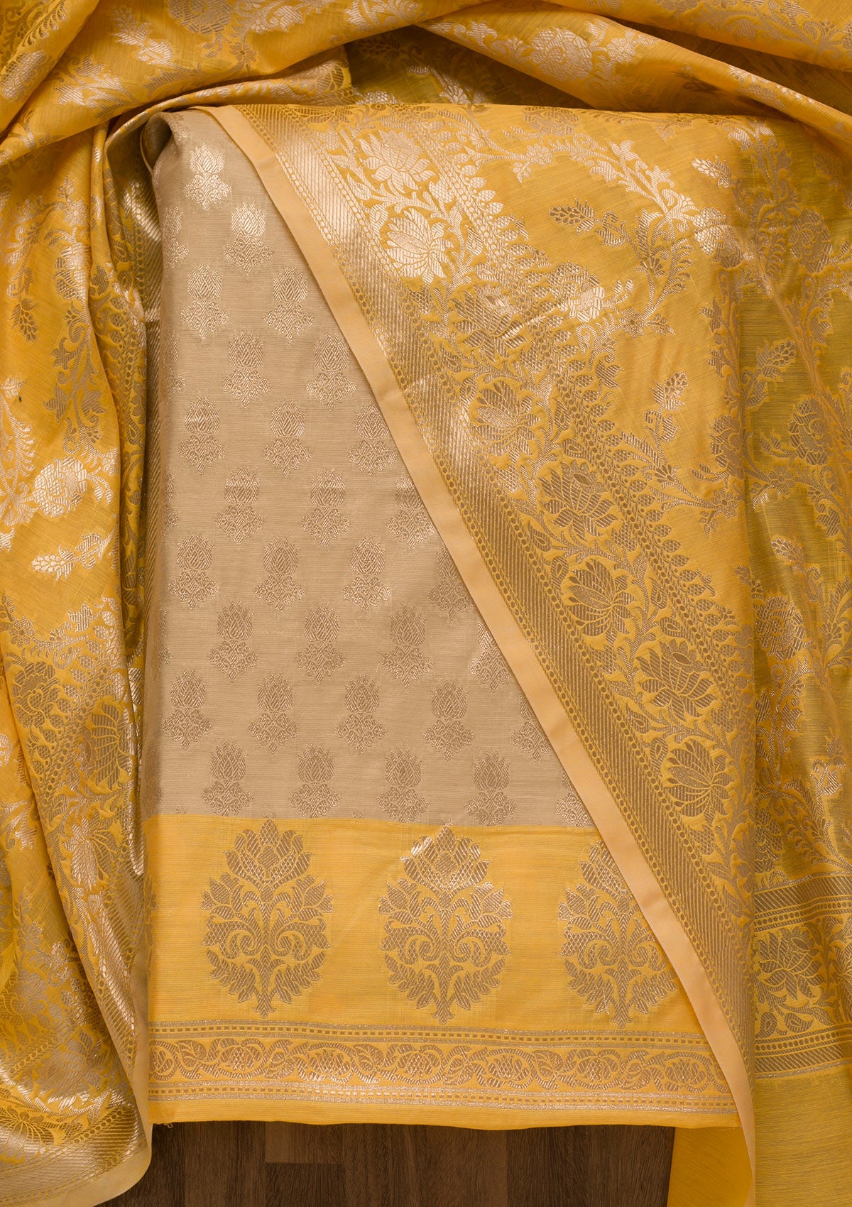 Gold Zariwork Banarasi Unstitched Salwar Suit