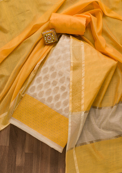 Gold Zariwork Brocade Unstitched Salwar Suit-Koskii