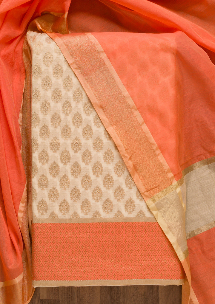 Gold Zariwork Brocade Unstitched Salwar Suit