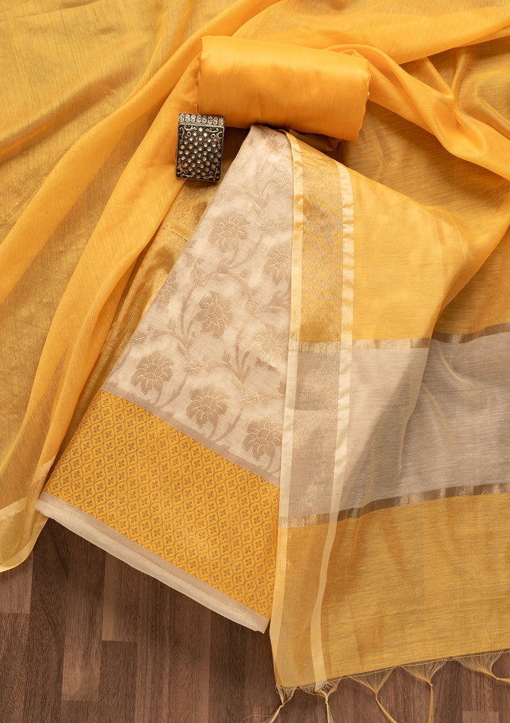 Gold Zariwork Brocade Unstitched Salwar Suit-Koskii