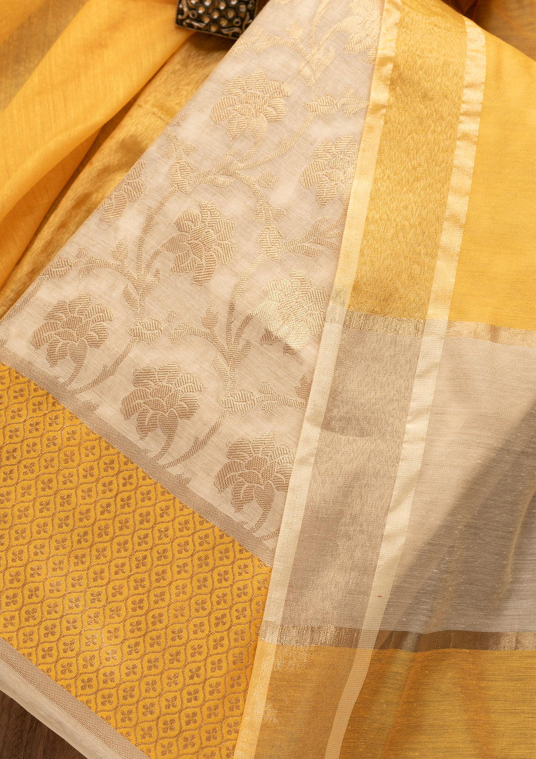 Gold Zariwork Brocade Unstitched Salwar Suit