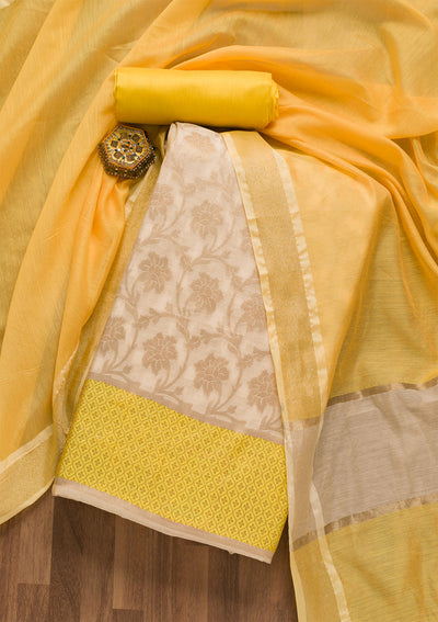 Gold Zariwork Brocade Unstitched Salwar Suit-Koskii