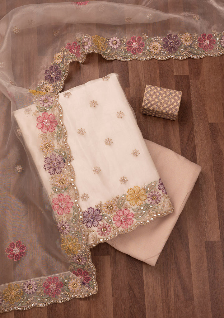 Gold Zariwork Semi Crepe Unstitched Salwar Suit