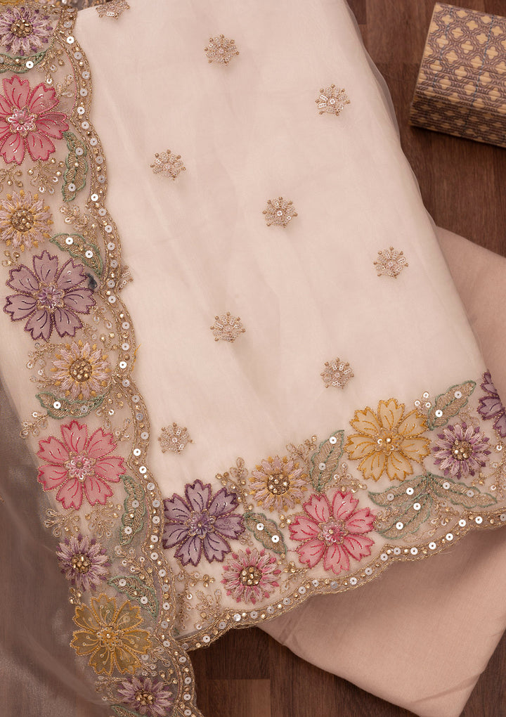 Gold Zariwork Semi Crepe Unstitched Salwar Suit