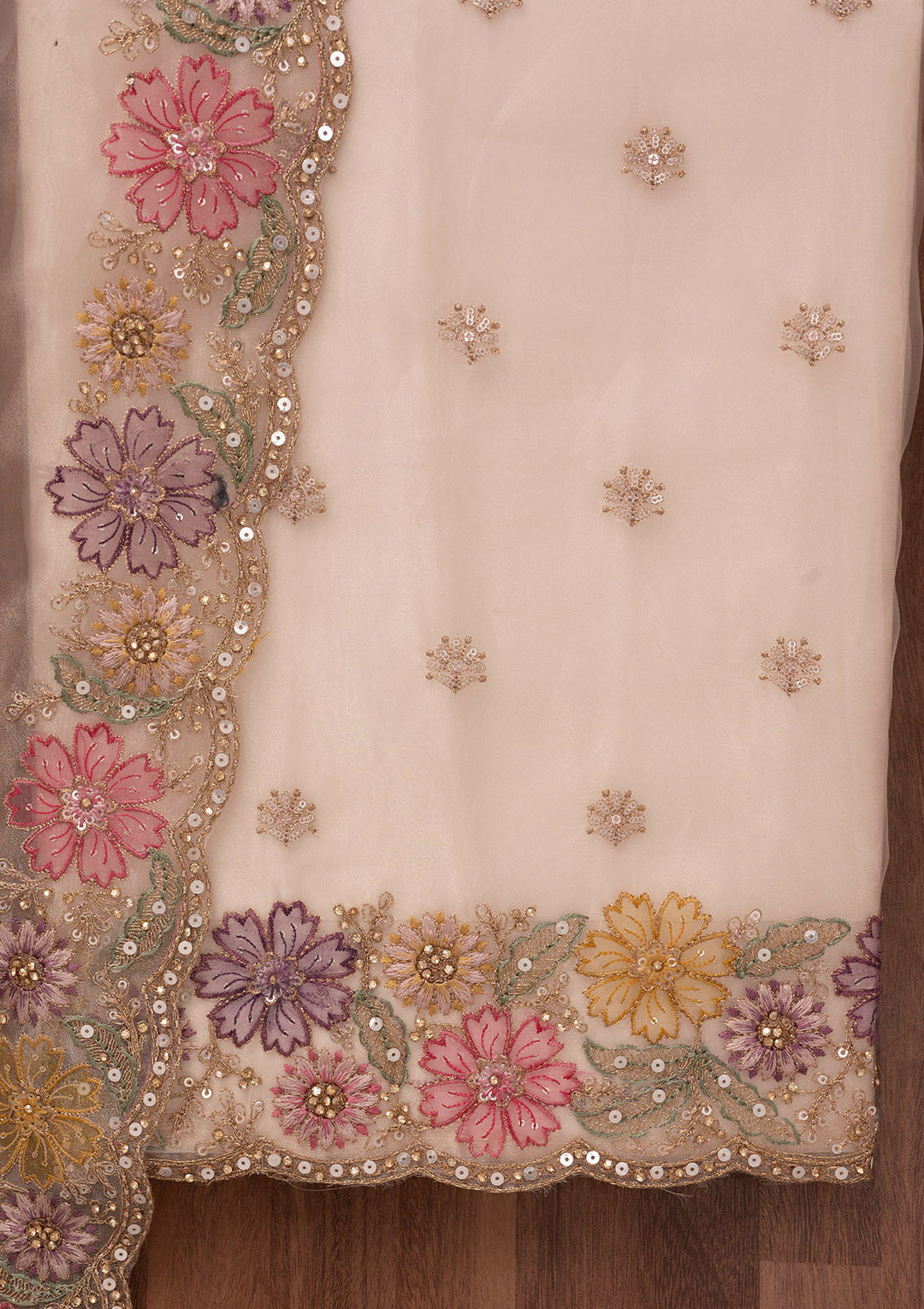 Gold Zariwork Semi Crepe Unstitched Salwar Suit