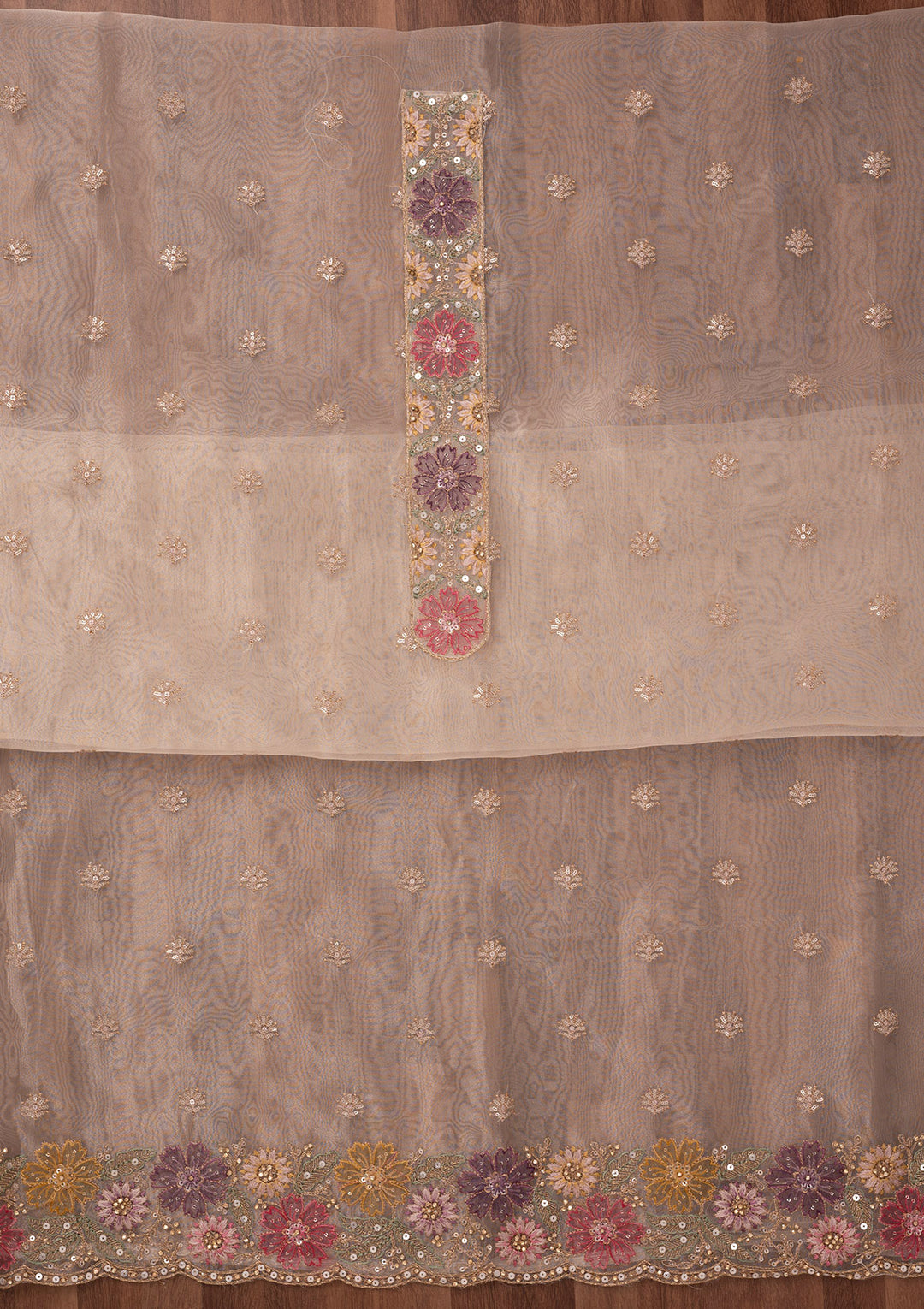 Gold Zariwork Semi Crepe Unstitched Salwar Suit