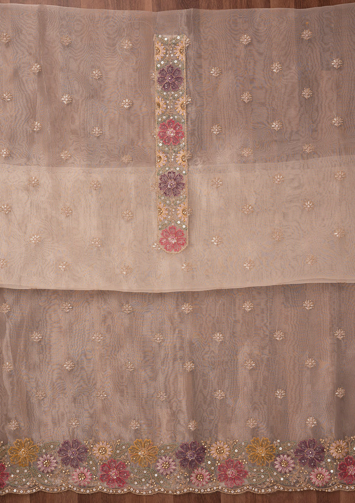 Gold Zariwork Semi Crepe Unstitched Salwar Suit