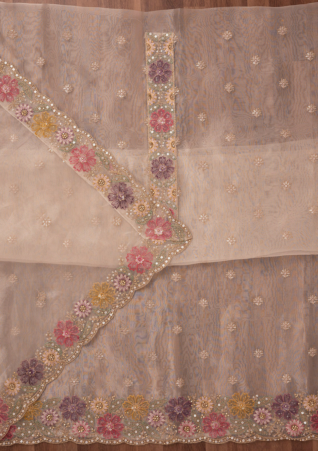 Gold Zariwork Semi Crepe Unstitched Salwar Suit