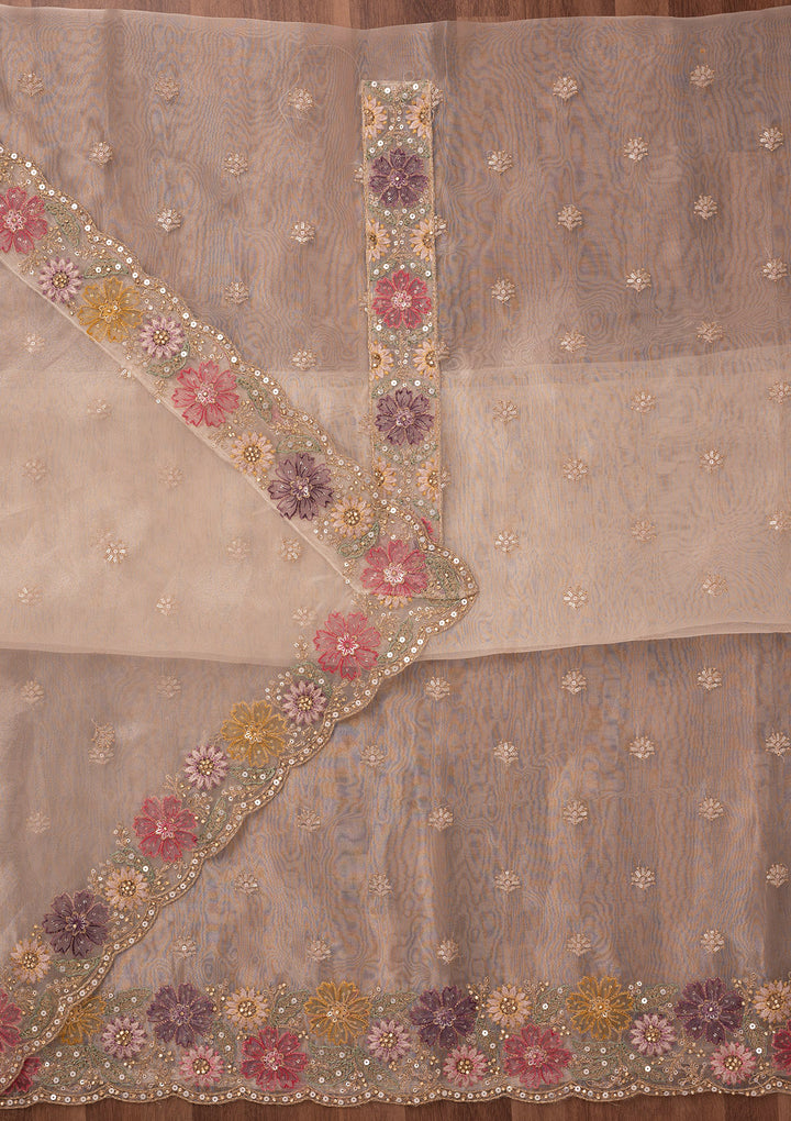 Gold Zariwork Semi Crepe Unstitched Salwar Suit