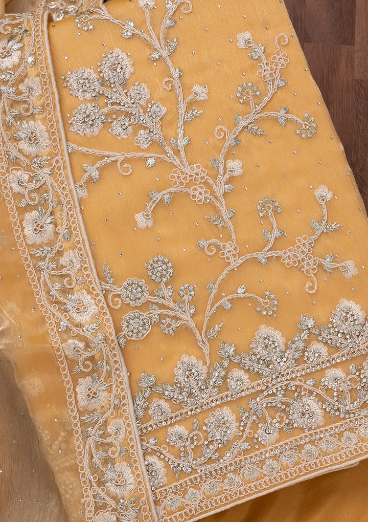 Gold Zariwork Semi Crepe Unstitched Salwar Suit