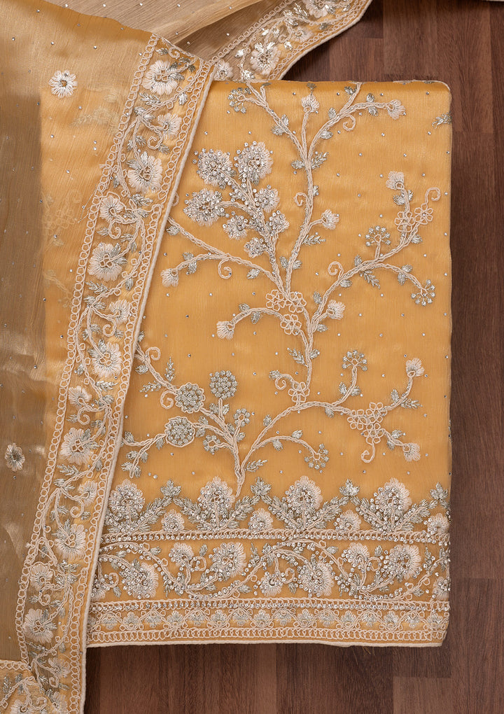 Gold Zariwork Semi Crepe Unstitched Salwar Suit