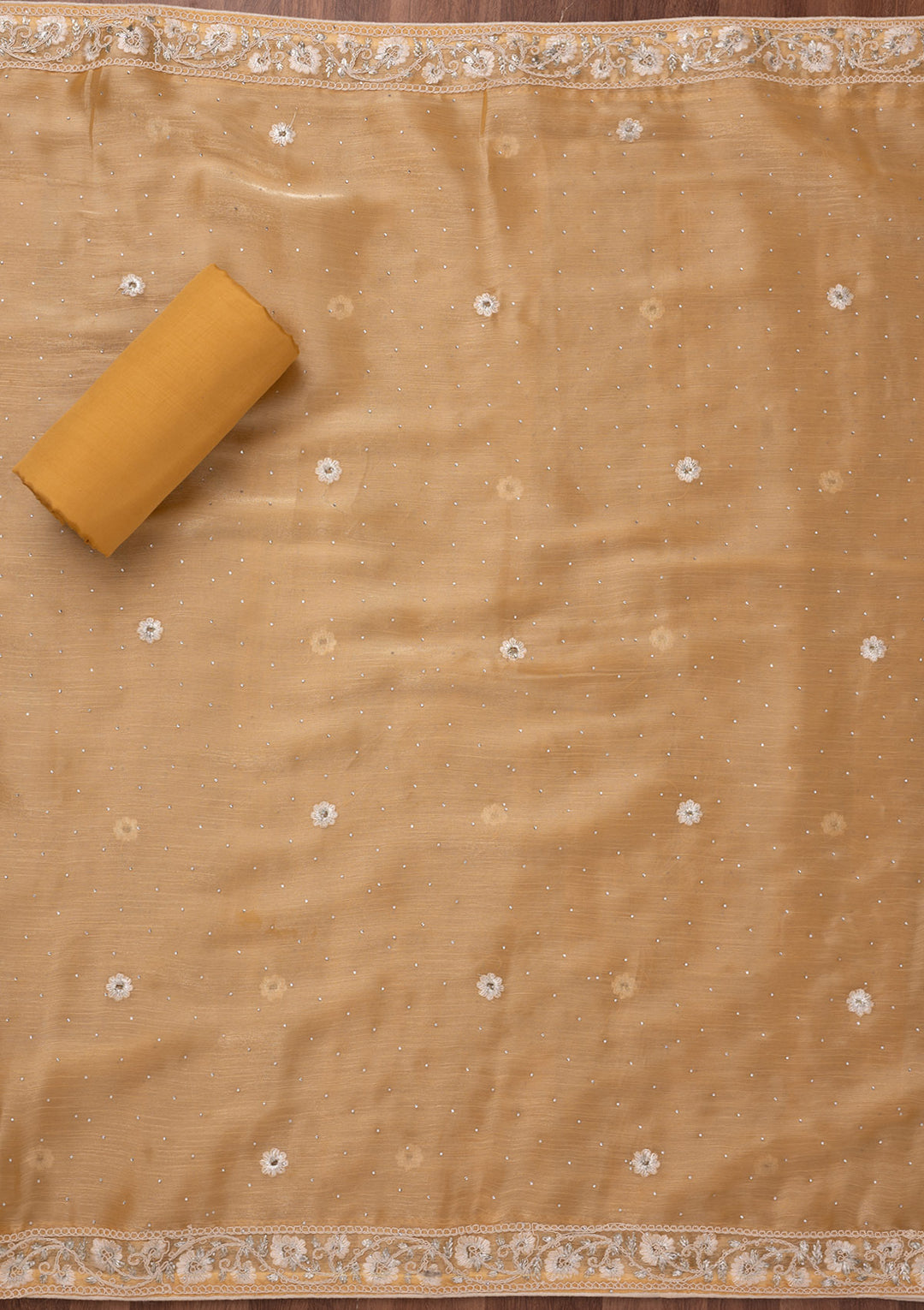 Gold Zariwork Semi Crepe Unstitched Salwar Suit