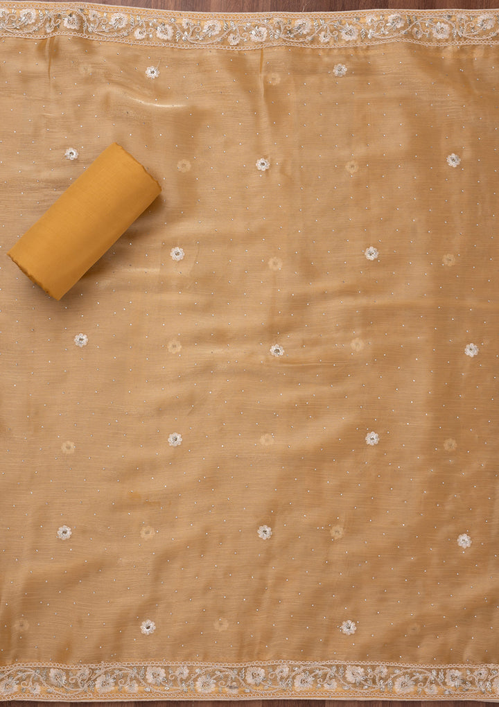 Gold Zariwork Semi Crepe Unstitched Salwar Suit
