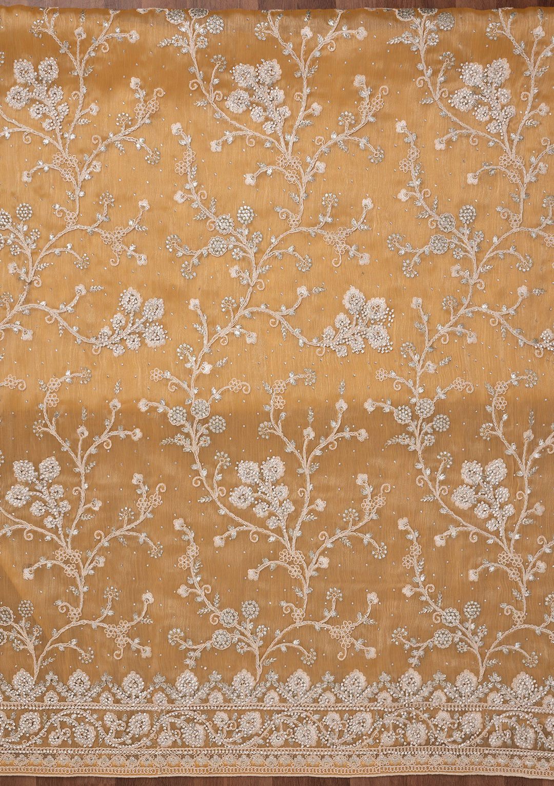 Gold Zariwork Semi Crepe Unstitched Salwar Suit