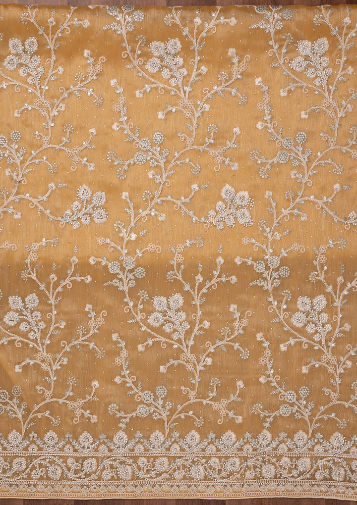 Gold Zariwork Semi Crepe Unstitched Salwar Suit