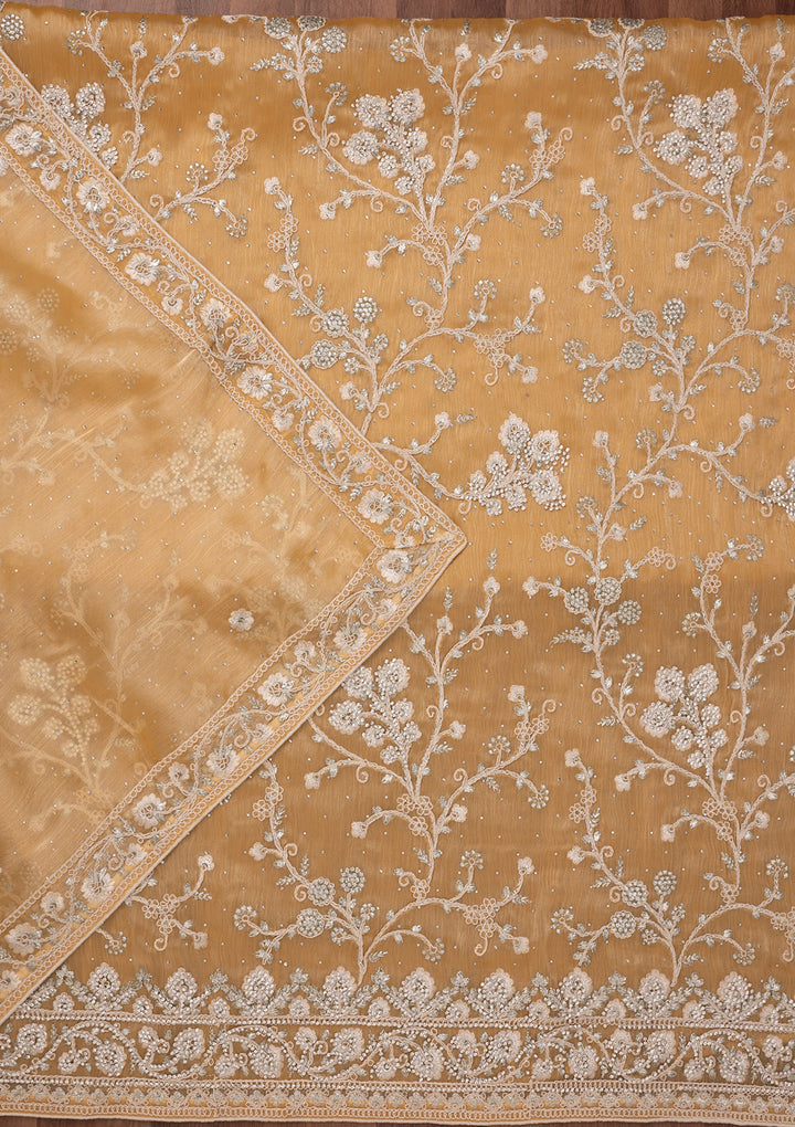 Gold Zariwork Semi Crepe Unstitched Salwar Suit